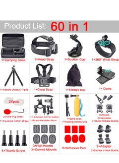 Generic 60 in 1 Camera Accessories Kit Compatible with GoPro Hero 12 11 10 9 8 7, GoPro Max, GoPro Fusion, DJI Osmo Action, AKASO, APEMAN, Campark, SJCAM  - Image 2