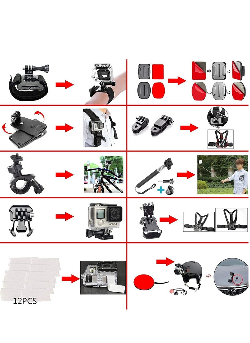 Generic 60 in 1 Camera Accessories Kit Compatible with GoPro Hero 12 11 10 9 8 7, GoPro Max, GoPro Fusion, DJI Osmo Action, AKASO, APEMAN, Campark, SJCAM  - Image 3