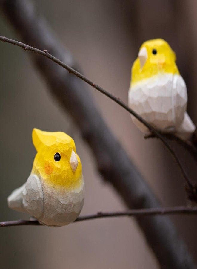 INF-STAR 1 Pair Handmade Wooden Cockatiel Figurines – 1.8" Carved Parrot Sculptures, Cute Parakeet Bird Decor for Shelf, Desk, Gift, or Home Display - Image 1