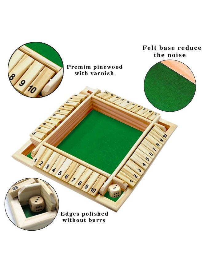 DC-BEAUTIFUL Shut The Box Dice Game, 2-4 Players Classic Board Game For Adults, Wooden Tabletop Game With Dices And Instruction,Math Strategy Game For Christmas Party (Green)  - Image 2