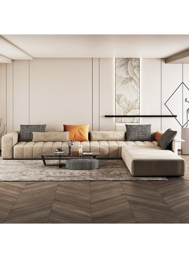 Al Home 6 Seater Swedish Wood And Velvet L-Shape Sofa - Beige 300x85x80 cm - Image 4