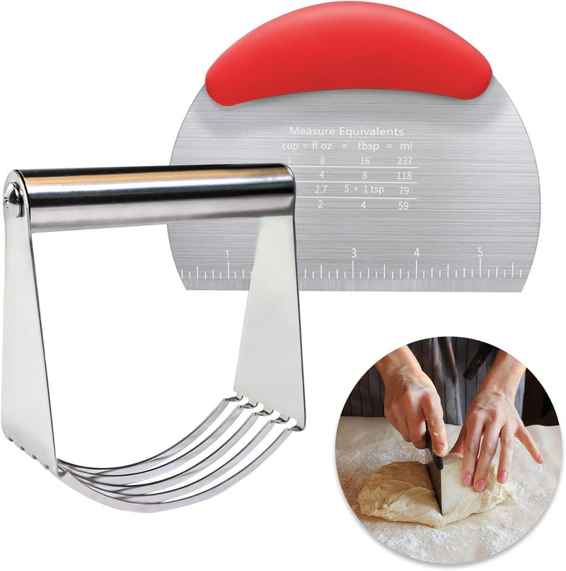 Choicy Pastry Cutter Dough Scraper Dough Cutter Scraper Tool Kitchen Pastry Blender,Stainless Steel Pastry Cutters Heavy Duty Dough Cutter for Kitchen Baking Tools,Comfortable and Dishwasher Safe (Red) - Image 1