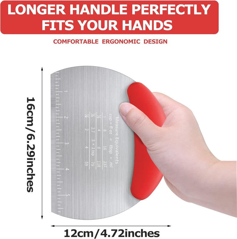 Choicy Pastry Cutter Dough Scraper Dough Cutter Scraper Tool Kitchen Pastry Blender,Stainless Steel Pastry Cutters Heavy Duty Dough Cutter for Kitchen Baking Tools,Comfortable and Dishwasher Safe (Red) - Image 5