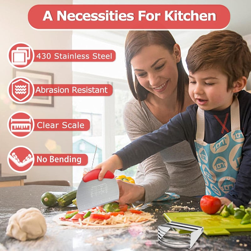 Choicy Pastry Cutter Dough Scraper Dough Cutter Scraper Tool Kitchen Pastry Blender,Stainless Steel Pastry Cutters Heavy Duty Dough Cutter for Kitchen Baking Tools,Comfortable and Dishwasher Safe (Red) - Image 2