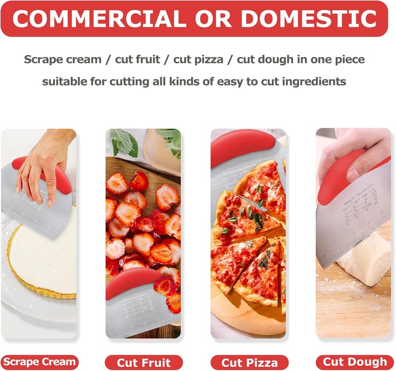 Choicy Pastry Cutter Dough Scraper Dough Cutter Scraper Tool Kitchen Pastry Blender,Stainless Steel Pastry Cutters Heavy Duty Dough Cutter for Kitchen Baking Tools,Comfortable and Dishwasher Safe (Red) - Image 3