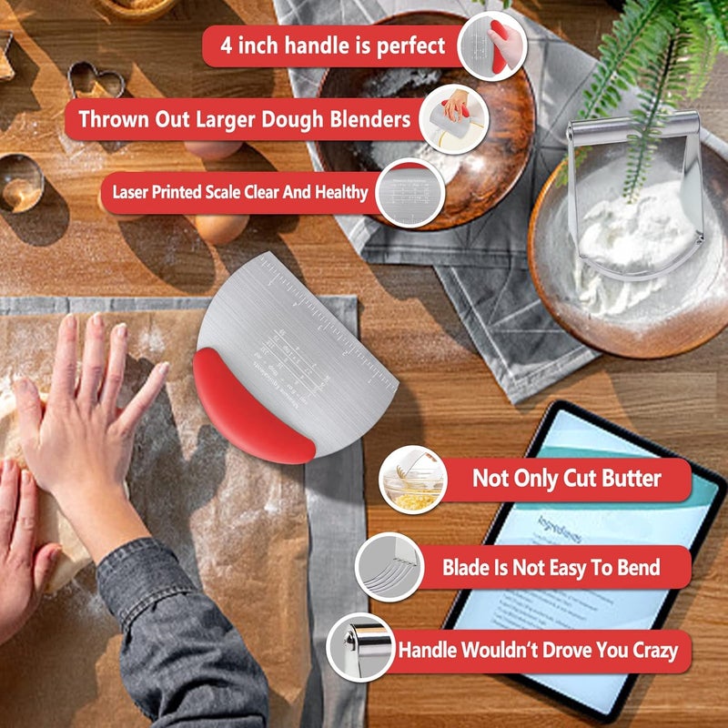 Choicy Pastry Cutter Dough Scraper Dough Cutter Scraper Tool Kitchen Pastry Blender,Stainless Steel Pastry Cutters Heavy Duty Dough Cutter for Kitchen Baking Tools,Comfortable and Dishwasher Safe (Red) - Image 4