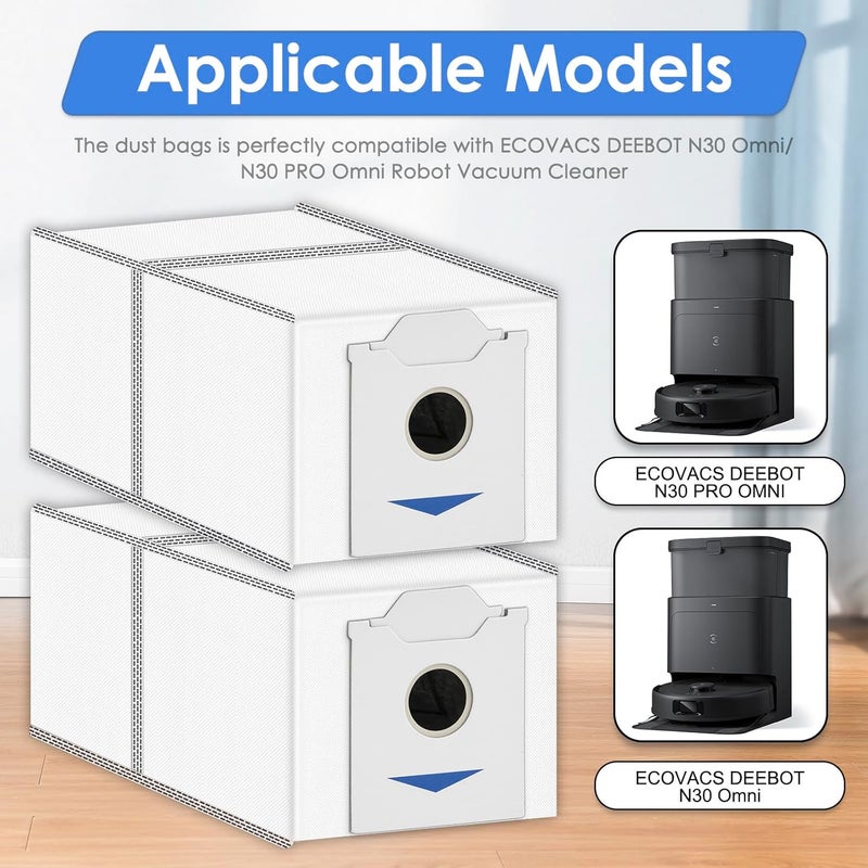 (8 قطع) أكياس الغبار البديلة لـ N30 Omni المتوافقة مع مكنسة ECOVACS DEEBOT N30 Omni / N30 Pro Omni الروبوتية، مع طبقة مرشح الكربون المنشط، أكياس حاوية، مجموعة ملحقات أكياس الغبار - Image 2