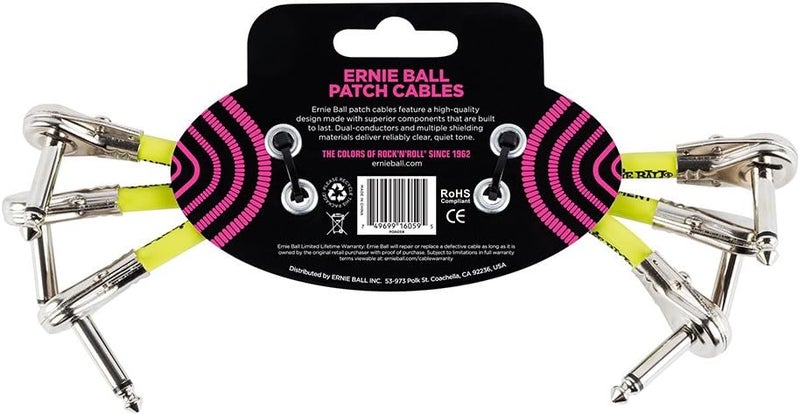 Ernie Ball كابل إيرني بول بزاوية مسطحة 6 بوصات - عبوة 3 قطع - Image 2