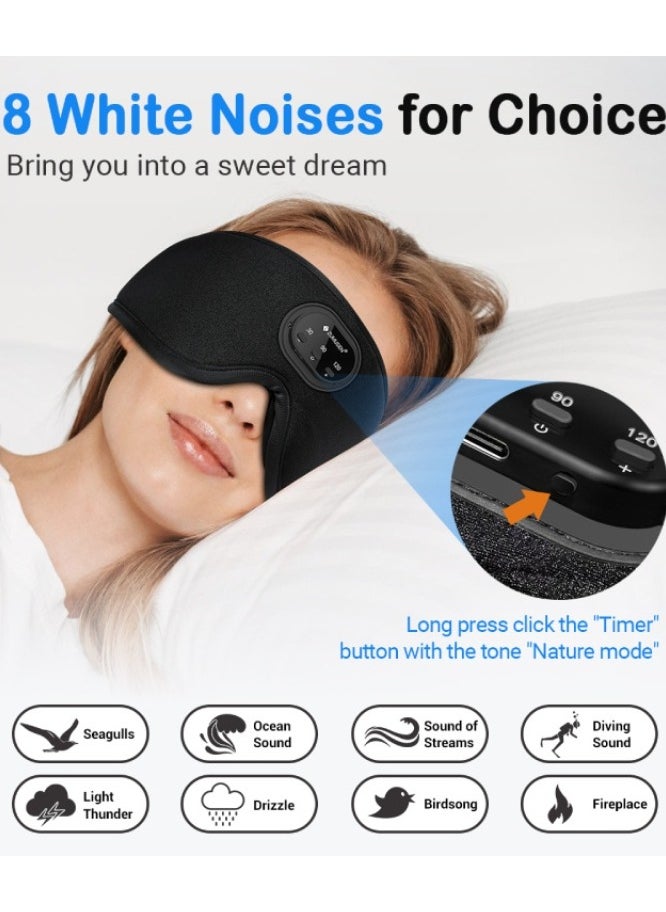 3D Sleep Eye Mask with Wireless Bluetooth 5.2  White Noise Light Blocking Headphones for Sleeping with Timer Suitable for Side Sleepers
