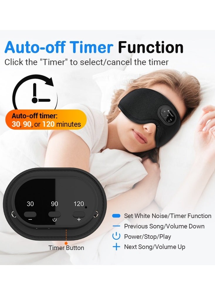 3D Sleep Eye Mask with Wireless Bluetooth 5.2  White Noise Light Blocking Headphones for Sleeping with Timer Suitable for Side Sleepers