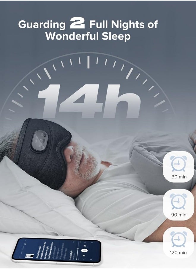 3D Sleep Eye Mask with Wireless Bluetooth 5.2  White Noise Light Blocking Headphones for Sleeping with Timer Suitable for Side Sleepers