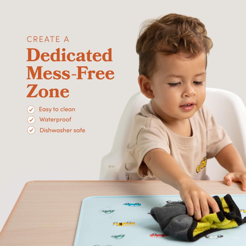 Fire Rooster Kids Silicone Placemats for Dining Table - Non-Slip Grip, Ridged Edges, Car Design - Image 4