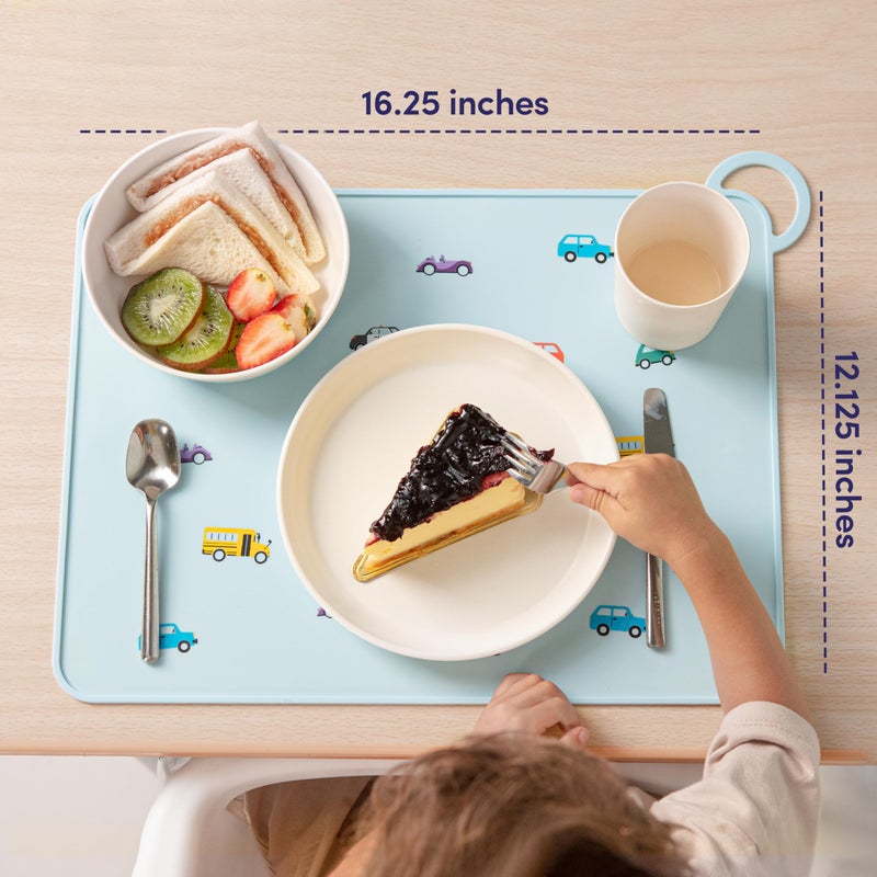 Fire Rooster Kids Silicone Placemats for Dining Table - Non-Slip Grip, Ridged Edges, Car Design - Image 2