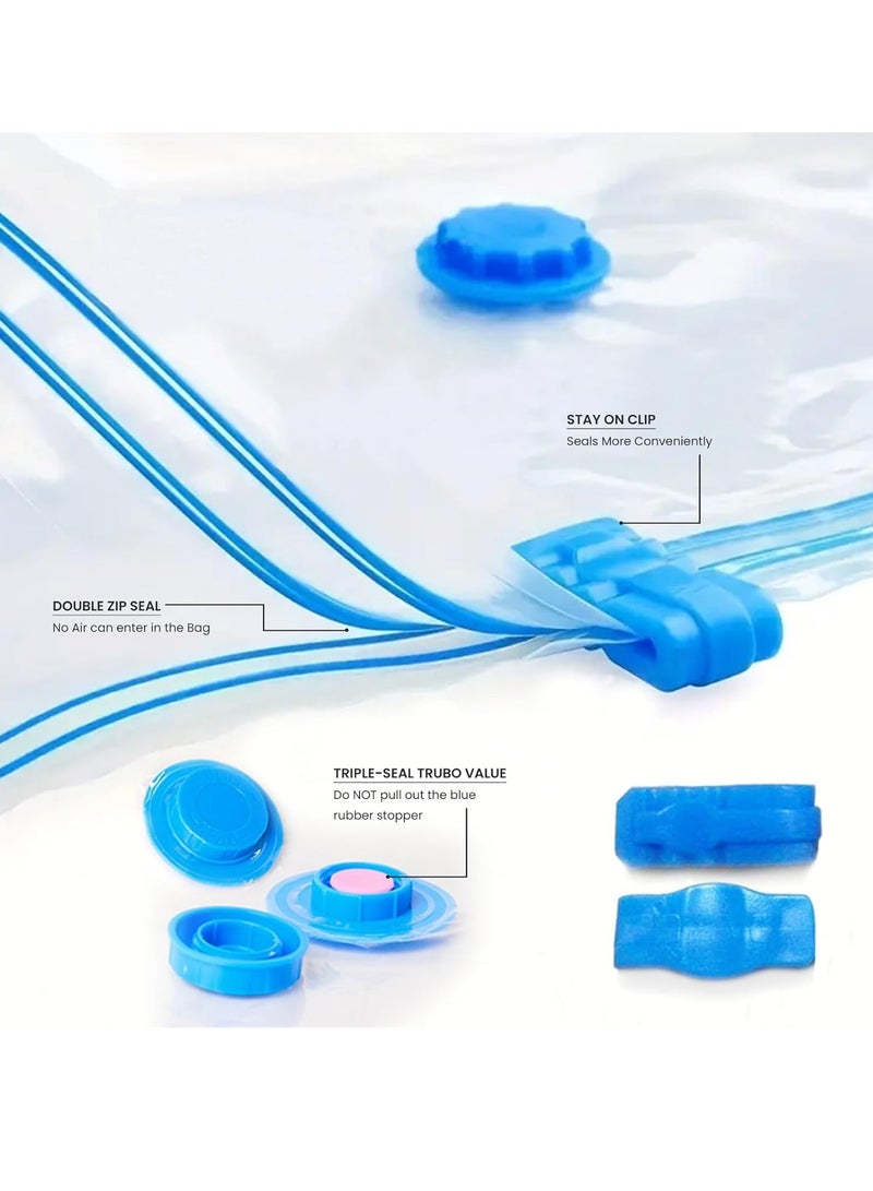 Meetion Vacuum Storage Bags | 6 Pack (1Jumbo+2Large+2Medium+1Pump) | Blue Plastic Rectangular Storage Bags with Leak-proof Valve for Bedding, Clothes, Pillows, Blankets, Travel & Home Organization - Image 4