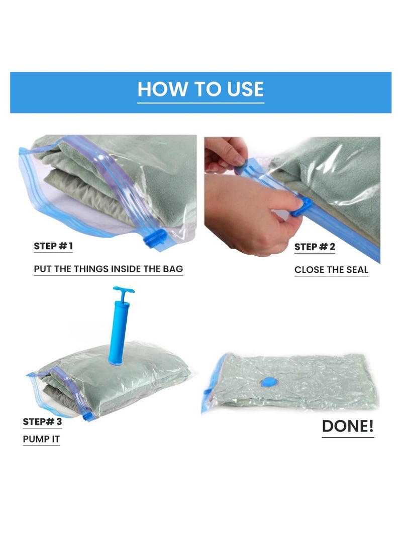 Meetion Vacuum Storage Bags | 6 Pack (1Jumbo+2Large+2Medium+1Pump) | Blue Plastic Rectangular Storage Bags with Leak-proof Valve for Bedding, Clothes, Pillows, Blankets, Travel & Home Organization - Image 3