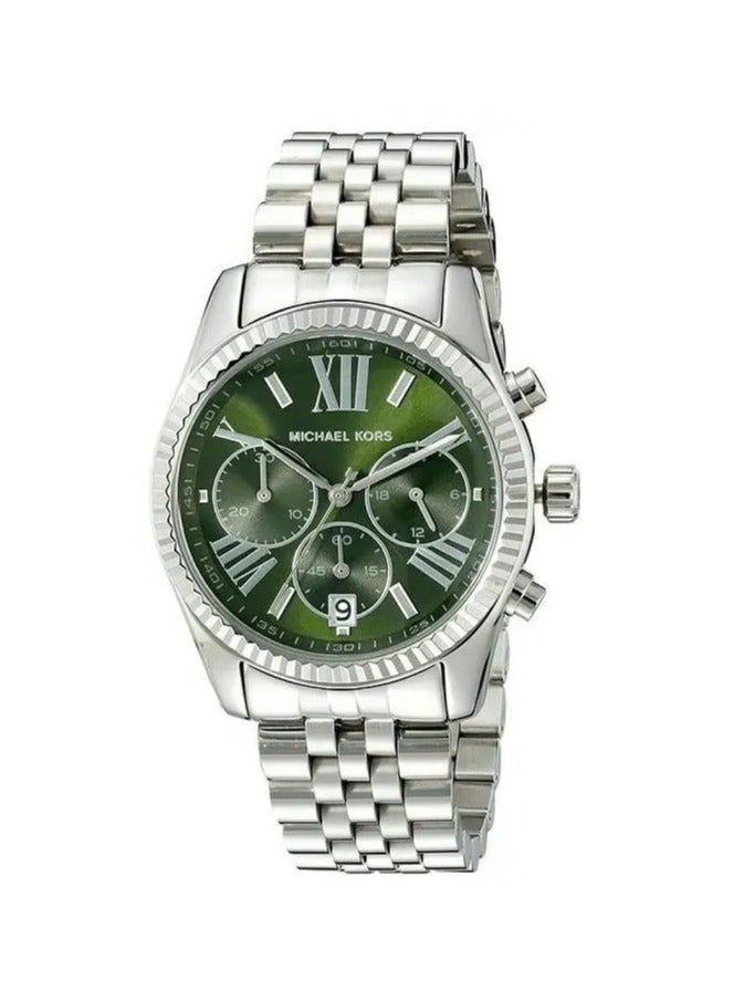 MK Lexington Quartz Green Dial Silver Steel Strap Watch For Women - MK6222 - Image 1
