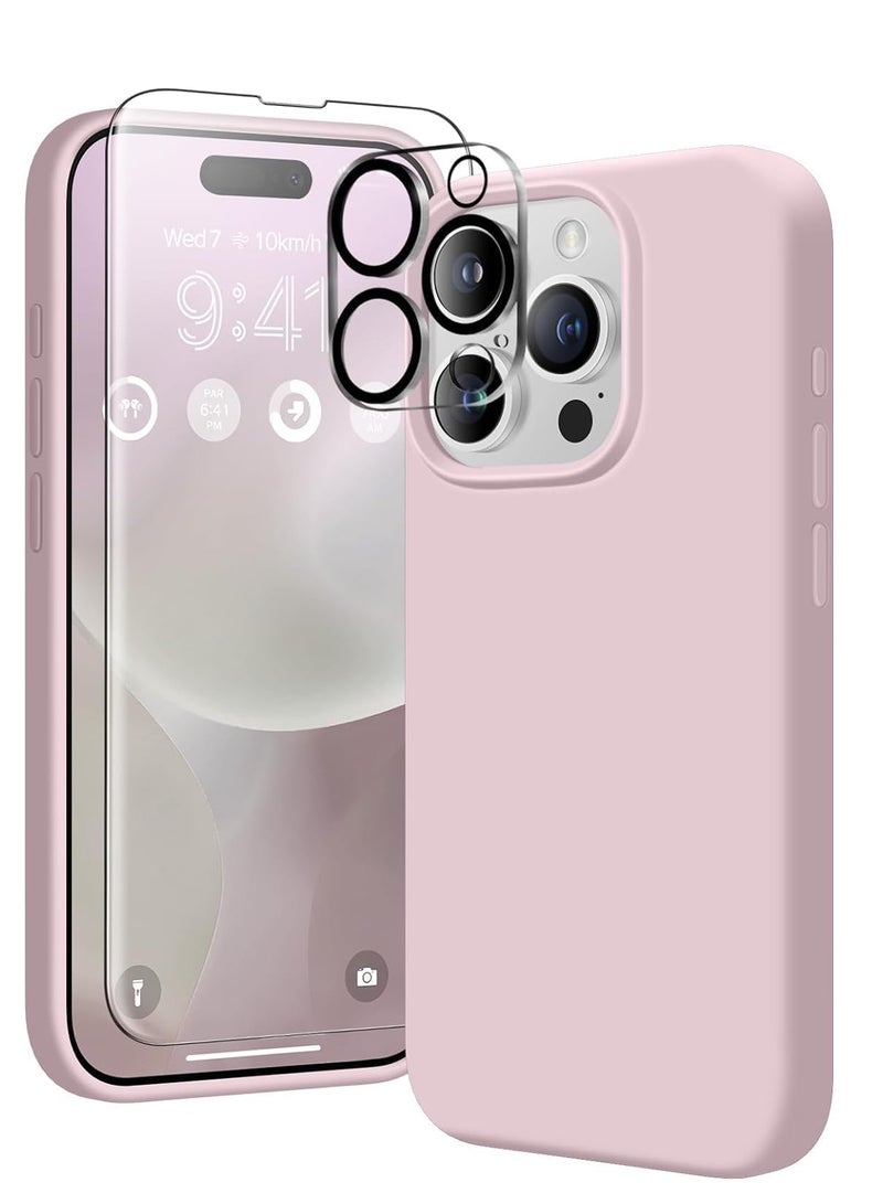 Case Compatible with iPhone 15 Pro Max, with 3X Screen Protector + 3X Camera Lens Protector, Liquid Silicone Shockproof Anti-Scratch Protective Microfiber Lining Phone Case (Hot Pink)  - Image 1
