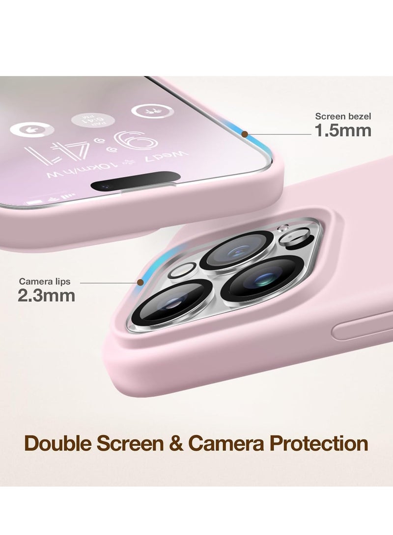 Case Compatible with iPhone 15 Pro Max, with 3X Screen Protector + 3X Camera Lens Protector, Liquid Silicone Shockproof Anti-Scratch Protective Microfiber Lining Phone Case (Hot Pink)  - Image 3