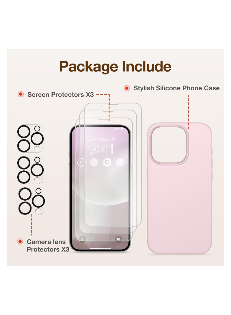 Case Compatible with iPhone 15 Pro Max, with 3X Screen Protector + 3X Camera Lens Protector, Liquid Silicone Shockproof Anti-Scratch Protective Microfiber Lining Phone Case (Hot Pink)  - Image 5