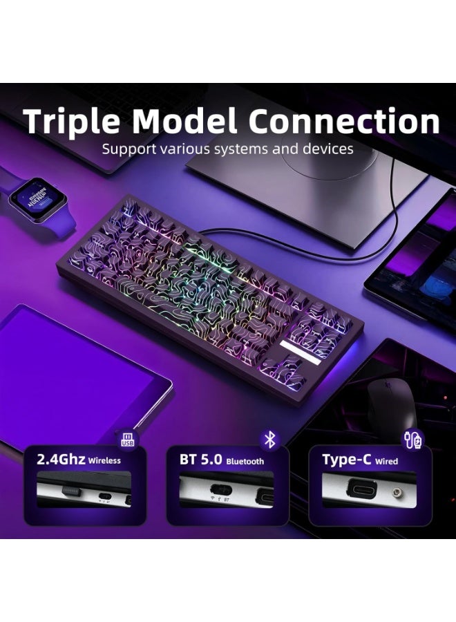 ZORNHER ZH870 Wireless Gaming Mechanical Keyboard,80% Black Custom Creamy Sound Keyboard with Lighted Up Black Topographic Keycaps,Creamy Sounding Linear Switches,Hot-Swappable,RGB Backlit - Image 4