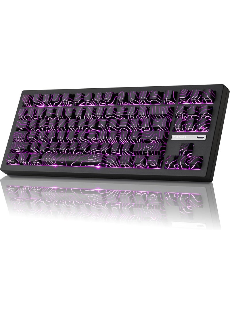ZORNHER ZH870 Wireless Gaming Mechanical Keyboard,80% Black Custom Creamy Sound Keyboard with Lighted Up Black Topographic Keycaps,Creamy Sounding Linear Switches,Hot-Swappable,RGB Backlit - Image 1