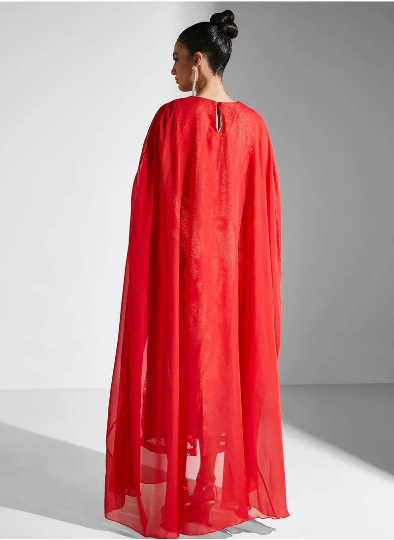 Golden Apple Cape Sleeve Lace Detail Dress