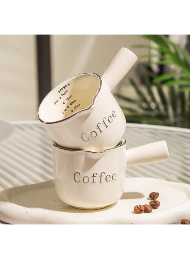 Vintage Cream Ceramic Espresso Measuring Cup 1PCS - "Coffee" Printed with Handle, 200-800ml Scale, Reusable High-Quality Coffee Tool for Home Brewing (Hand Wash Only) - Image 1
