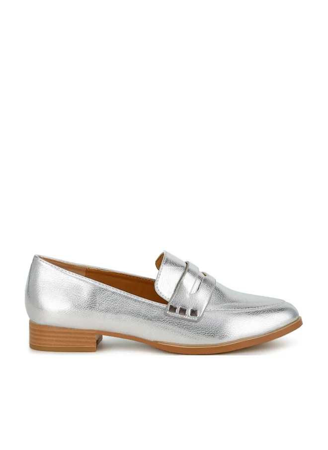 Penny Strap Metallic Loafers in Silver