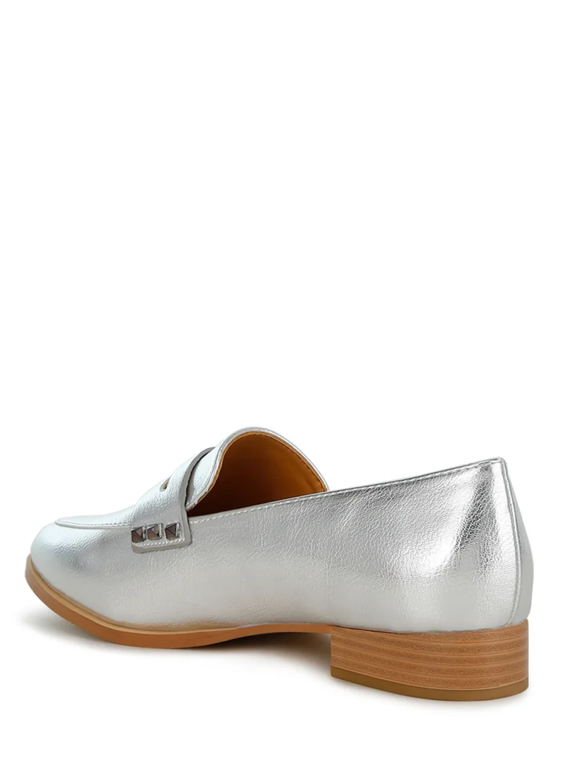 London Rag Silver Penny Strap Metallic Loafers in Silver for Women | Best Price UAE