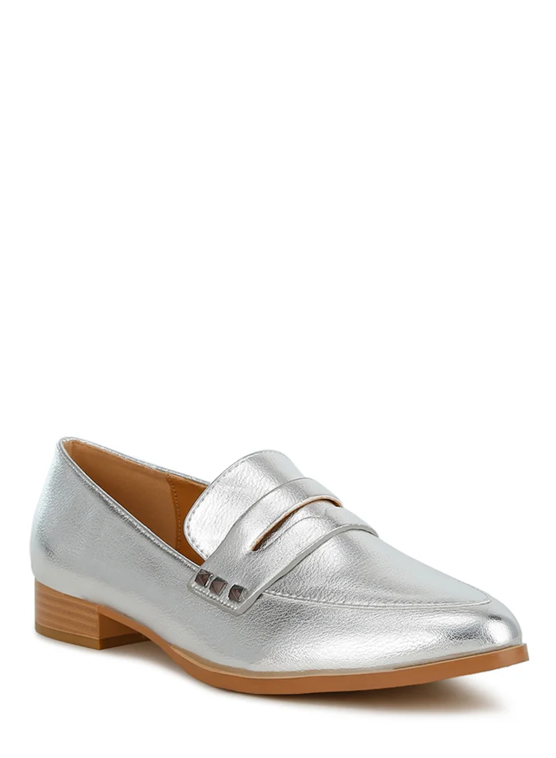 London Rag Silver Penny Strap Metallic Loafers in Silver for Women | Best Price UAE