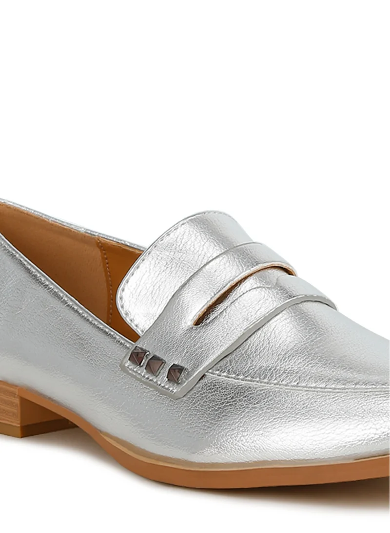 London Rag Silver Penny Strap Metallic Loafers in Silver for Women | Best Price UAE
