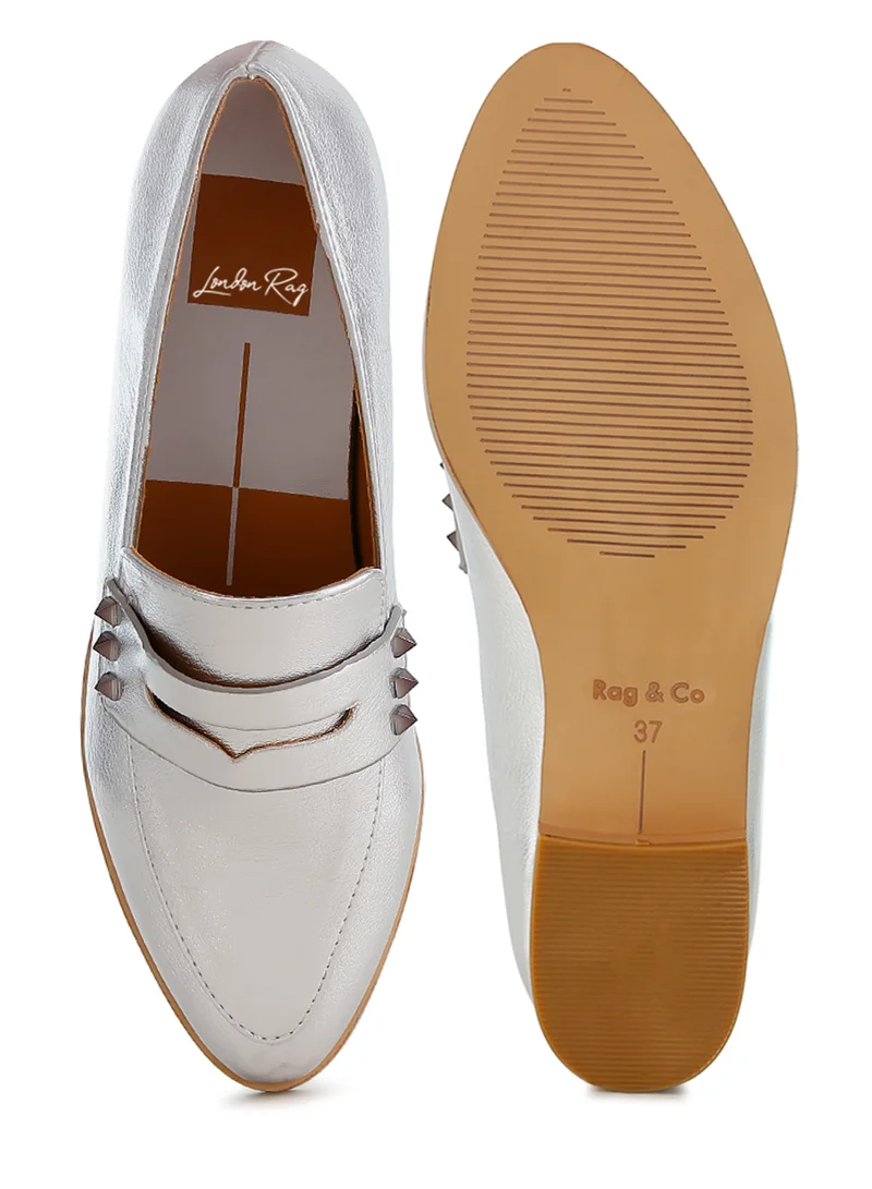 London Rag Silver Penny Strap Metallic Loafers in Silver for Women | Best Price UAE