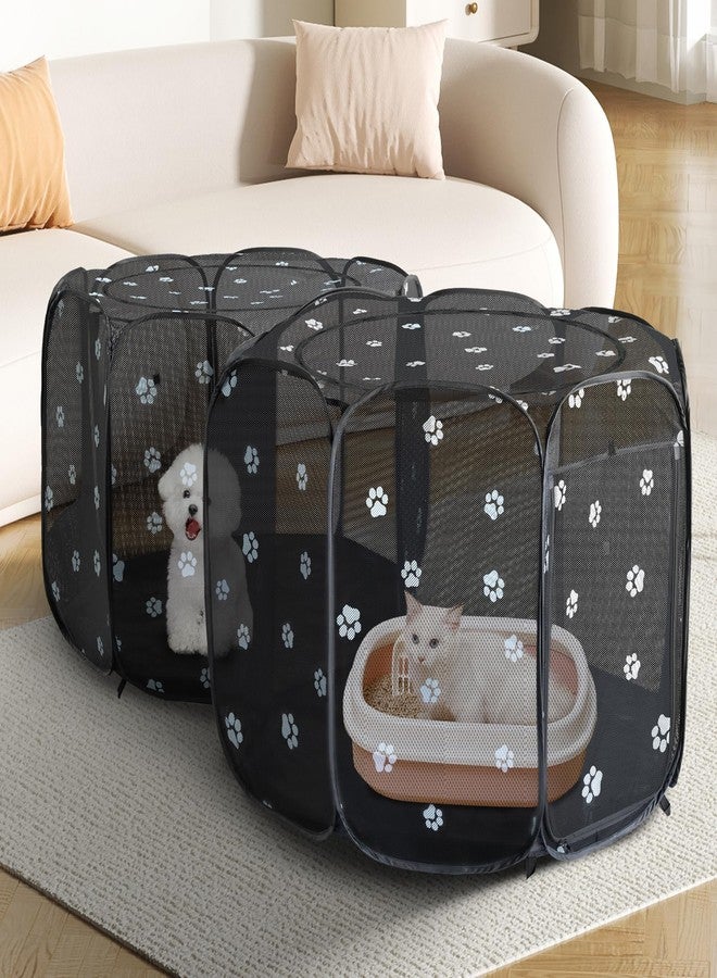EighteenTek 2-in-1 Cat Playpen, Pop Up Dog Pet Playpen for Indoor Outdoor Cats Enclosed, Portable Pet Playpen, Kitten Puppy Foldable Play Pen Cat Dog Tent Crate Cage Kennel(No Divider, Unified Space) - Image 3