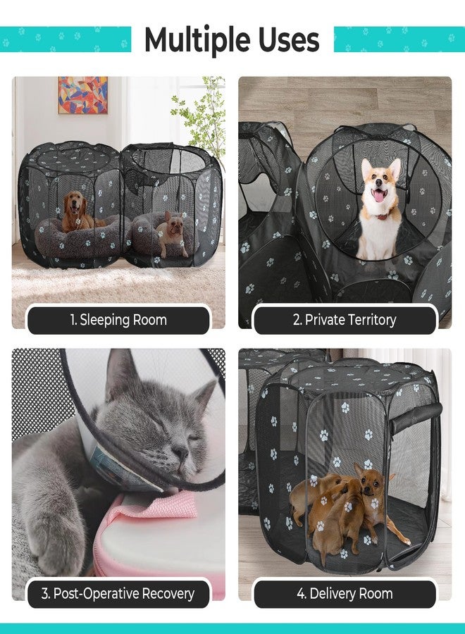 EighteenTek 2-in-1 Cat Playpen, Pop Up Dog Pet Playpen for Indoor Outdoor Cats Enclosed, Portable Pet Playpen, Kitten Puppy Foldable Play Pen Cat Dog Tent Crate Cage Kennel(No Divider, Unified Space) - Image 5