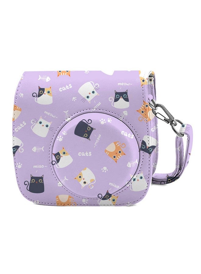 Phetium حافظة حماية لكاميرا فورية متوافقة مع ميني 11 12 حقيبة جلدية PU مع جيب وحزام كتف قابل للتعديل (قطة بنفسجية) - Image 1