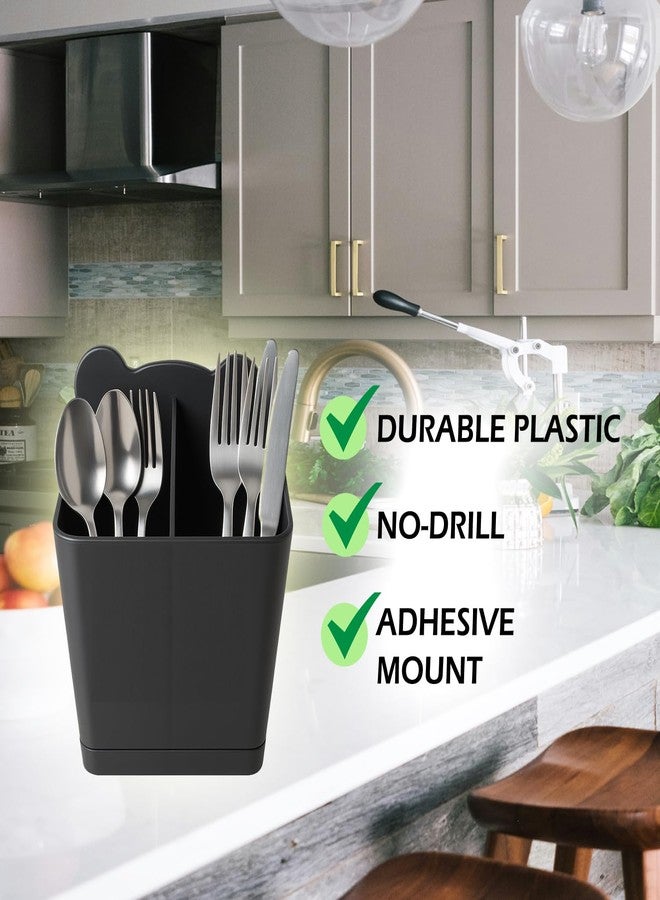 GLODD kitchen cutlery organizer stand Utensil Holder Wall-Mounted Plastic, No-Drill Cutlery Organizer, Metallic Black,15 cm x 8.5 cm x 10.2 cm - Image 3
