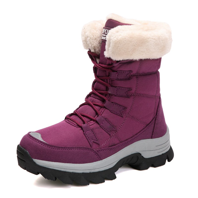 Cross-border Wholesale Winter Warm Snow Boots Womens fleece-lined Thickened Northeast Travel Cotton Boots Outdoor Mountaineering Boots Ski Boots Purple