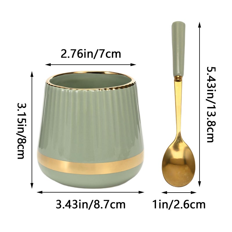 INPROPEXT 6PCS Coffee Spoons with Ceramic Jar Holder, Small Stainless Steel Gold Tea Spoons, Mini Dessert Spoons Set for Fruit, Stirring, Mixing, Sugar, Ice Cream, Cake (Light Green) - Image 2