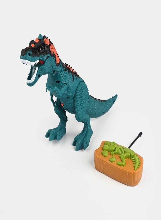Space Enterprises Dinosaur World, Teal T-Rex with Fossil Display Base, Walking Movement, Light Up Eyes, Roaring Sound Effects, Interactive Educational Toy (Blue) - Image 3