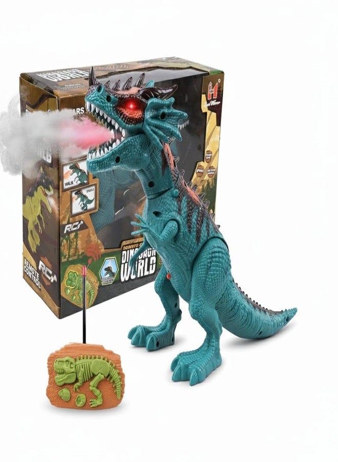 Space Enterprises Dinosaur World, Teal T-Rex with Fossil Display Base, Walking Movement, Light Up Eyes, Roaring Sound Effects, Interactive Educational Toy (Blue) - Image 1