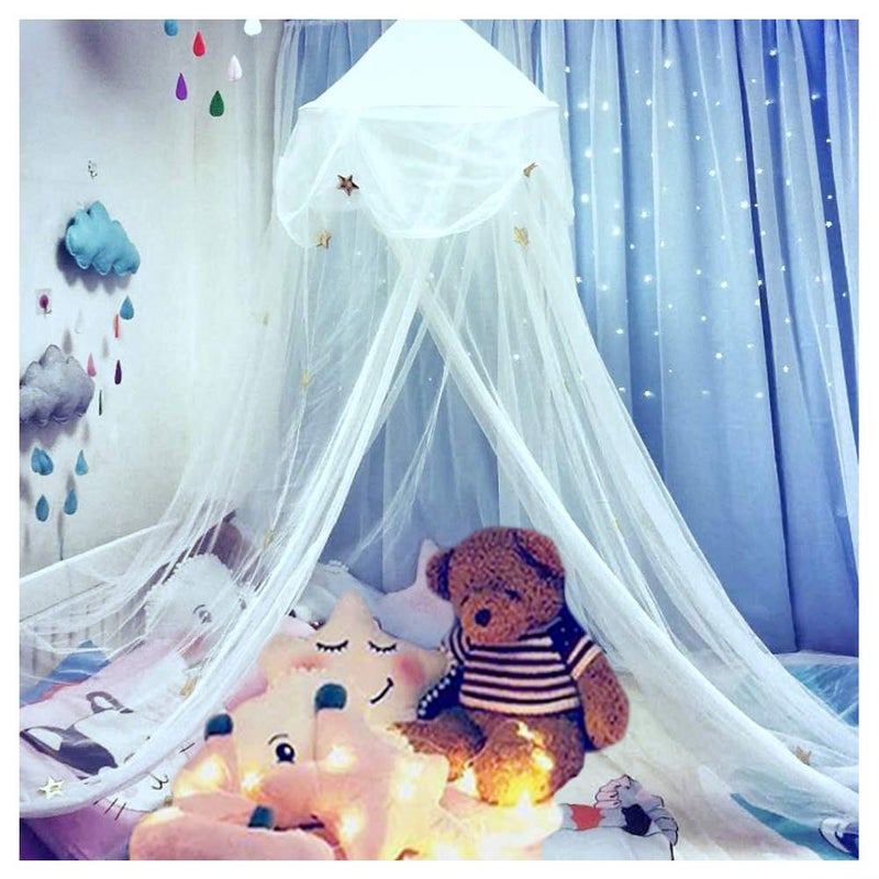 NYDECOR Mosquito Net Bed Canopy Netting Curtains Princess Stars Indoor Outdoor Dome Play Reading Nook Tent for Girls Boys Kids Single Twin Full Queen Size Bed White