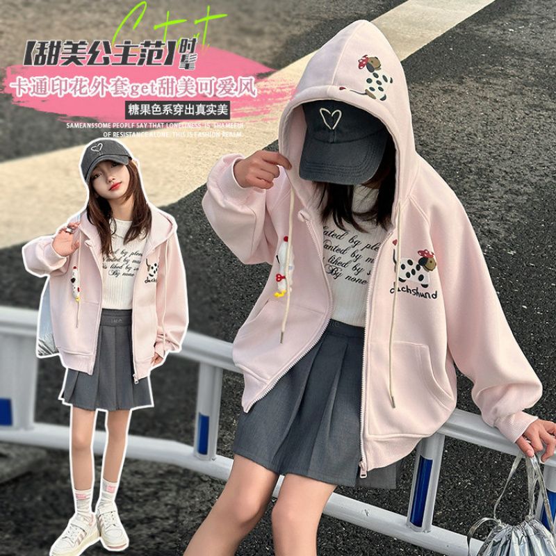 Girls' Korean-Style Hooded Sweatshirt Coat Top Large Children'S Loose Casual Spring Clothes - Image 3