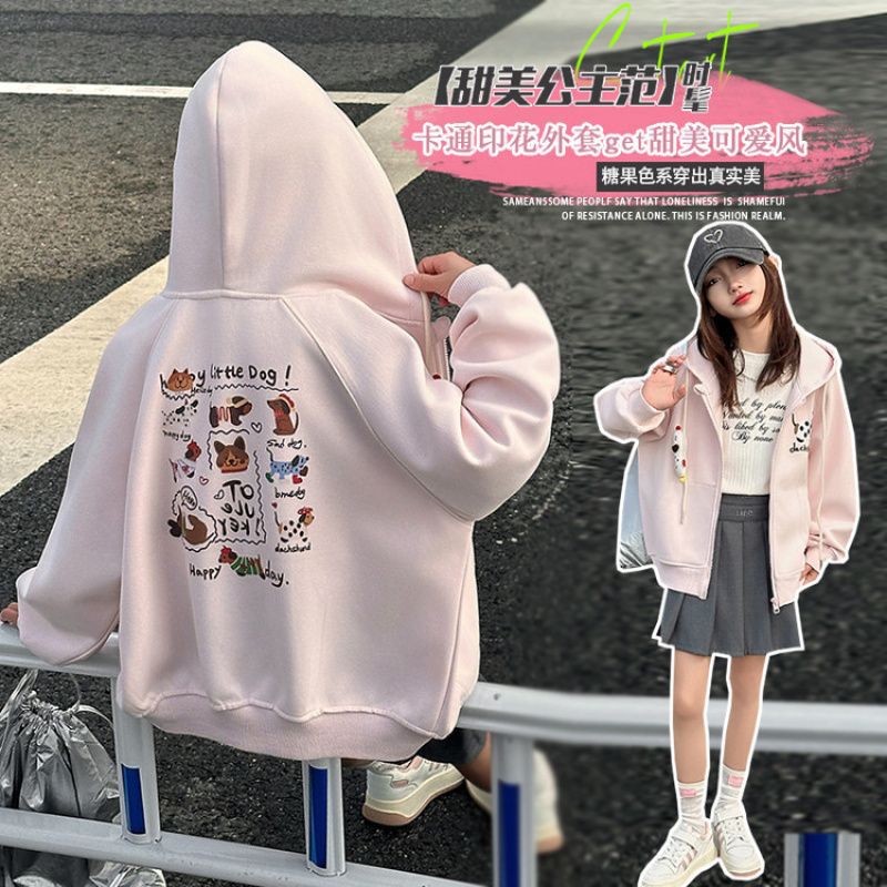 Girls' Korean-Style Hooded Sweatshirt Coat Top Large Children'S Loose Casual Spring Clothes - Image 4