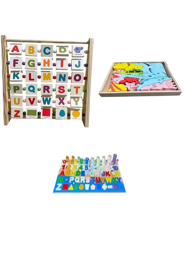 Kinder Creative Alphabet Abacus Learning Toy,3D Sea Animals Stacking Puzzle,Alphabet & Numeric Magnetic Fishing Game, Educational Puzzle and Toys for Kids Pack of 3 - Image 1