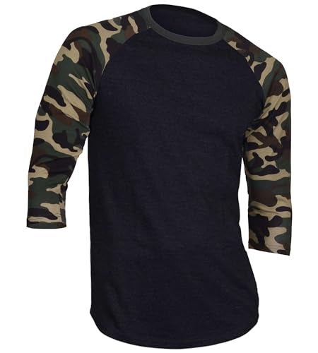 DREAM USA Men's Casual 3/4 Sleeve Baseball Tshirt Raglan Jersey Shirt Black/Dk Camo Medium - Image 5