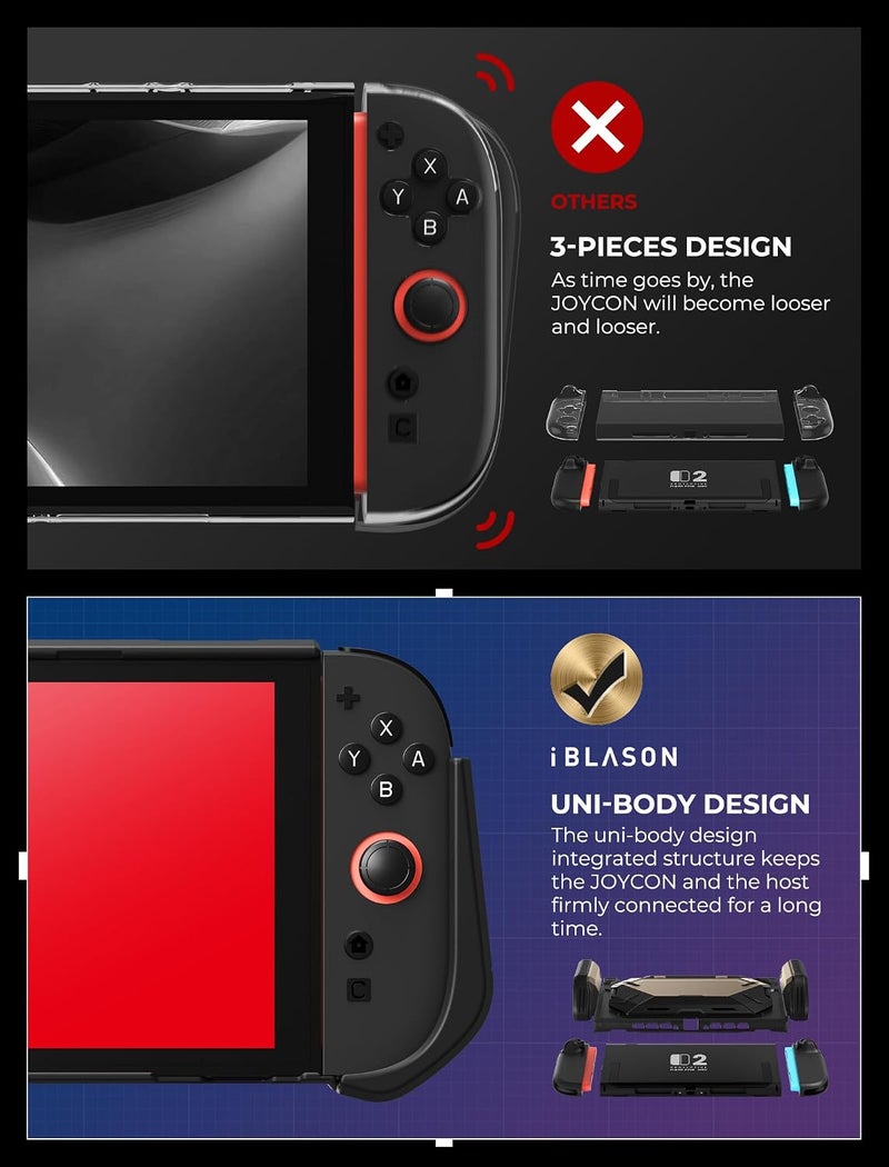 آي-بلاسون حافظة لجهاز Nintendo Switch 2 مع حامل قابلة للتوصيل [حامل Joycon قابل للطي] [فتحات تخزين البطاقات] [تصميم مريح] غطاء حماية أحادي الجسم مريح للإمساك لجهاز Switch 2 - Image 4