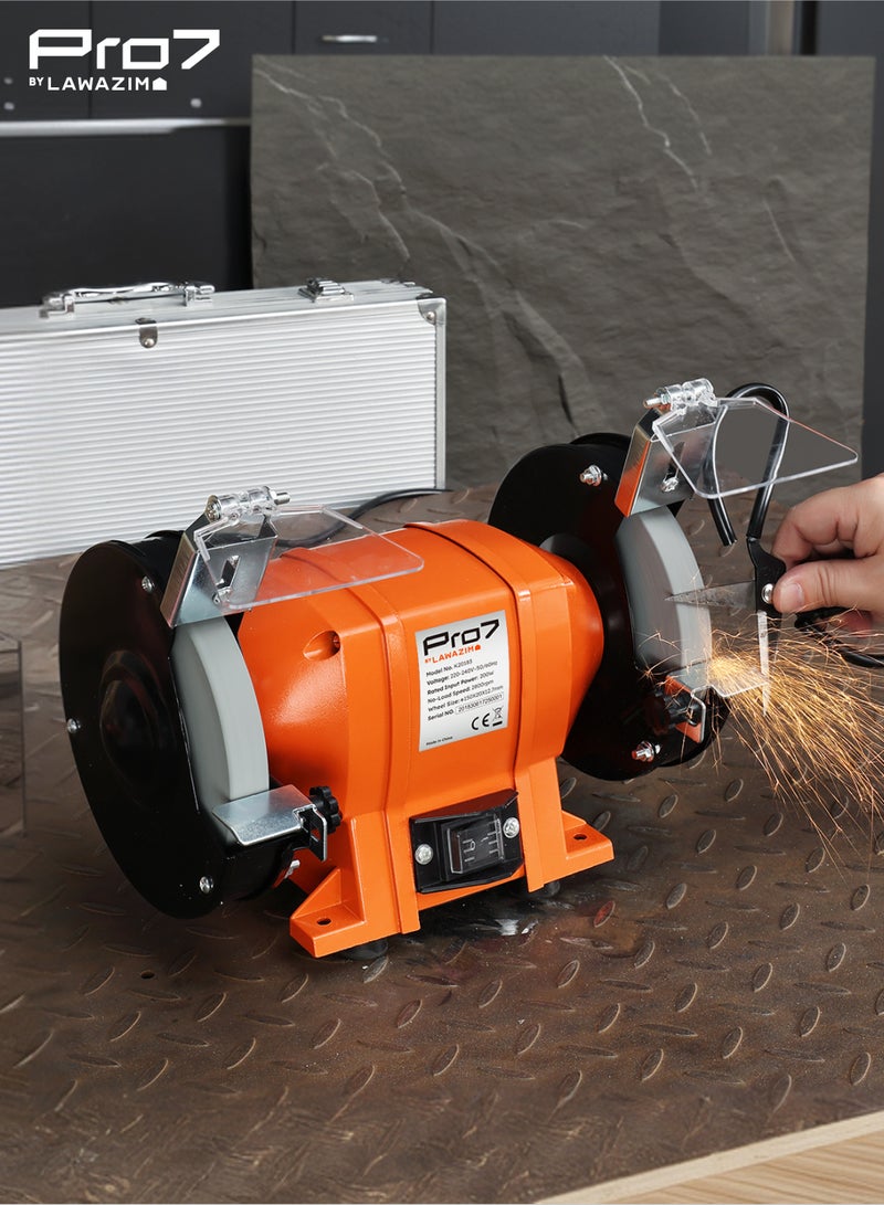LAWAZIM Pro7 5inch Bench Grinder - 150W - 220-240V Electric Bench Grinding Machine with 2800RPM Speed, Grinding Wheels, Adjustable Tool Rest, Spark Guards for Sharpening, Deburring, and Edge Work - Image 5