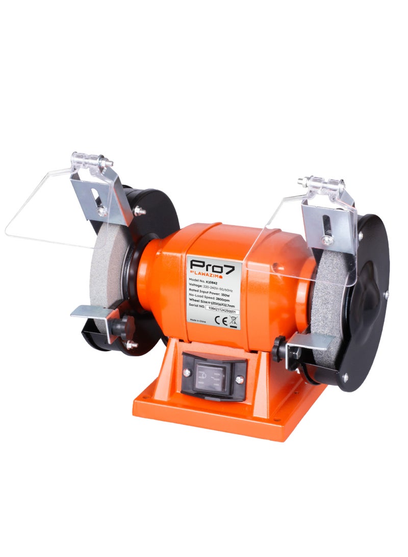 LAWAZIM Pro7 5inch Bench Grinder - 150W - 220-240V Electric Bench Grinding Machine with 2800RPM Speed, Grinding Wheels, Adjustable Tool Rest, Spark Guards for Sharpening, Deburring, and Edge Work - Image 1