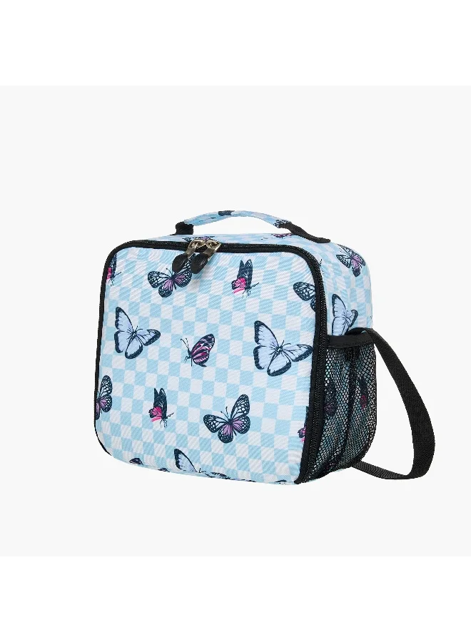 St.Right Lunch Bag-Chessboard-&-Butterflies-1 Cmprt-Girls (Polyester) Blue \ 21X11X22