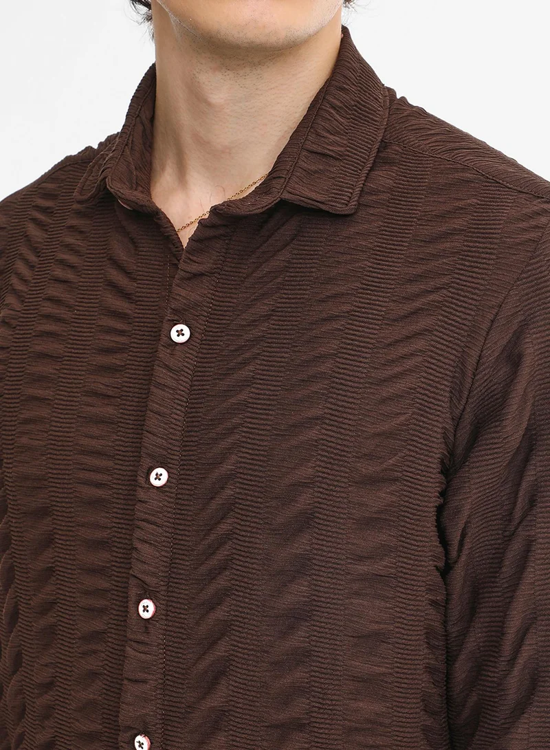 Campus Sutra Men's Chocolate Brown Chunky-Seersucker Shirt